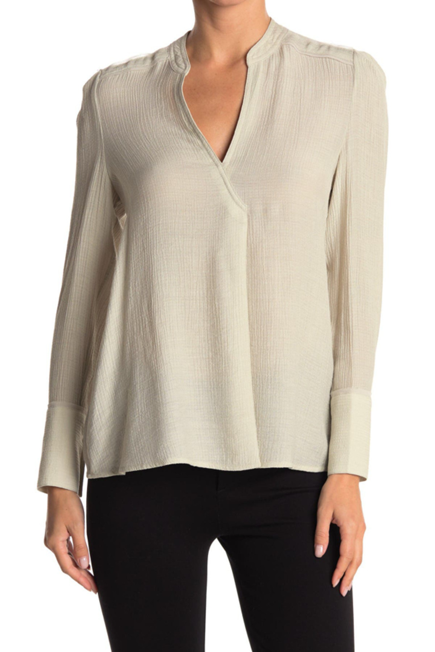 Brochu Walker Lena Textured Blouse Top Stone Size XS